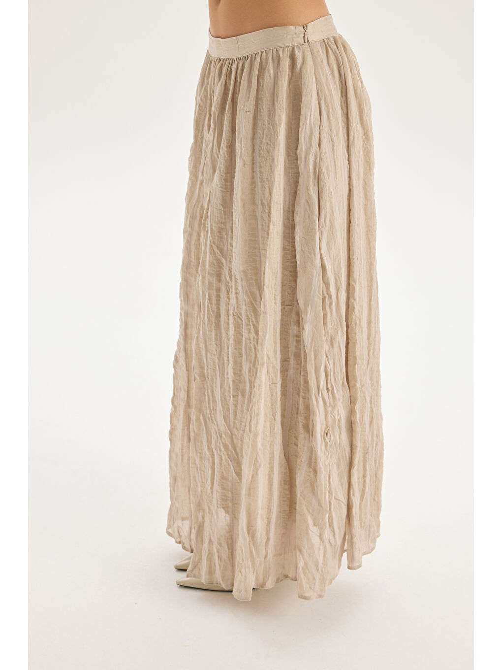 Tanoa Çizgi Desen Bej Uzun Etek-3