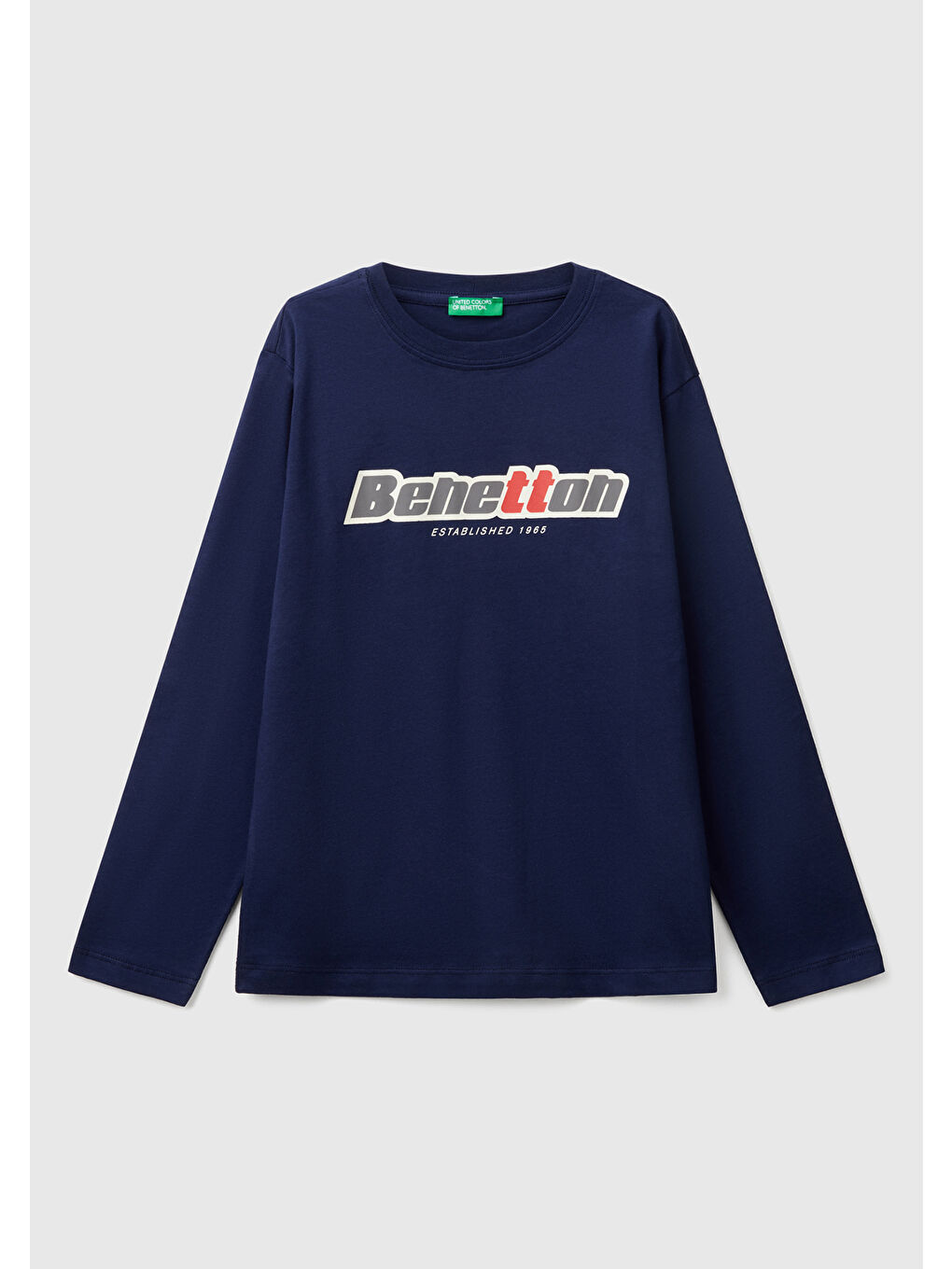 Erkek Çocuk Lacivert Benetton Logo Baskılı Uzun Kollu Tişört