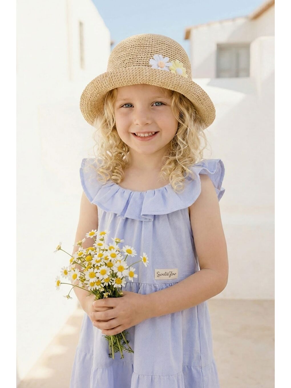 Kız Çocuk Volanlı Midi Elbise - Mavi-1