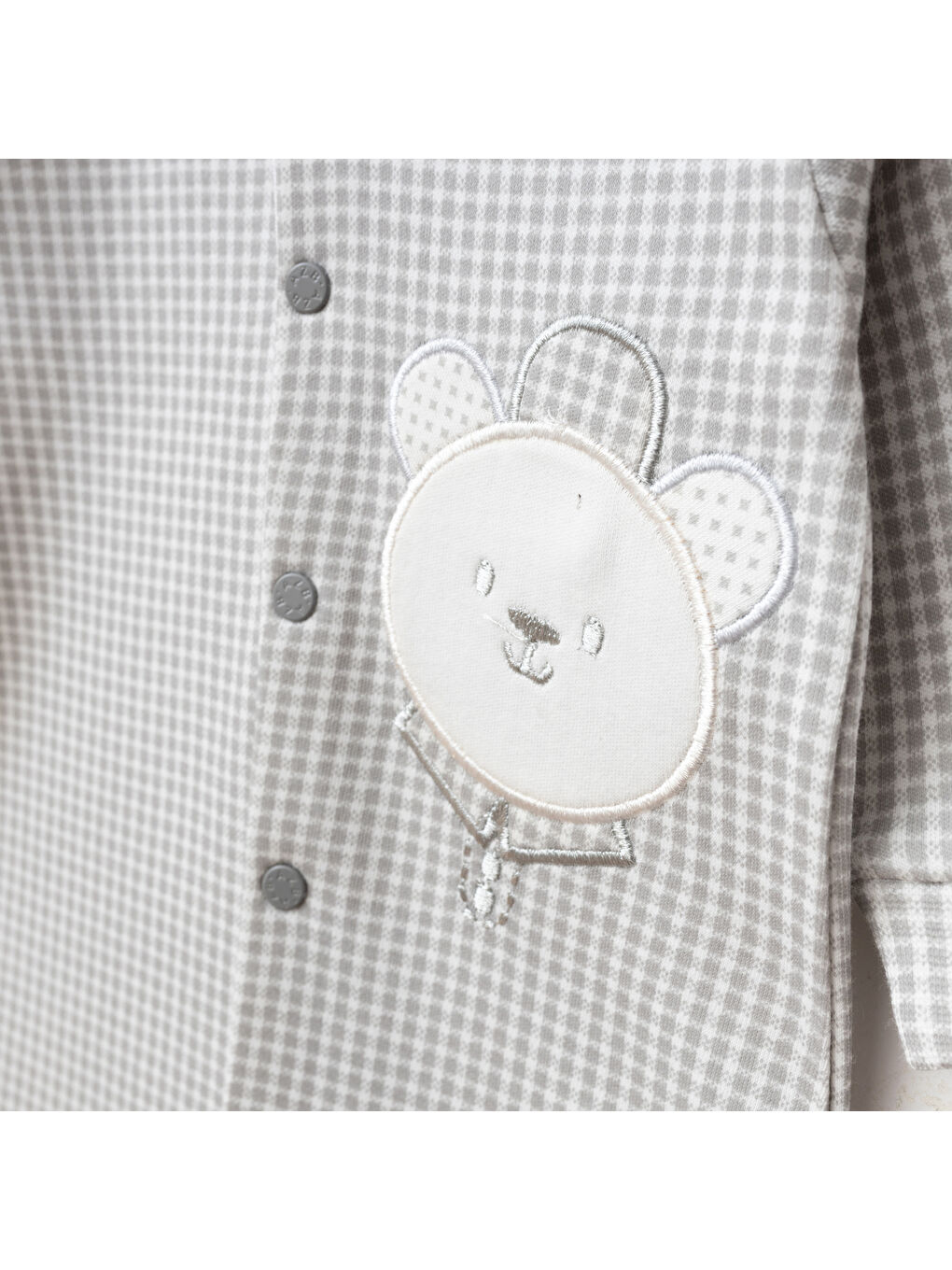 Gri Erkek Bebek Çıtçıtlı Ayı Nakışlı Patikli Tulum 0 Ay - 6 Ay-2