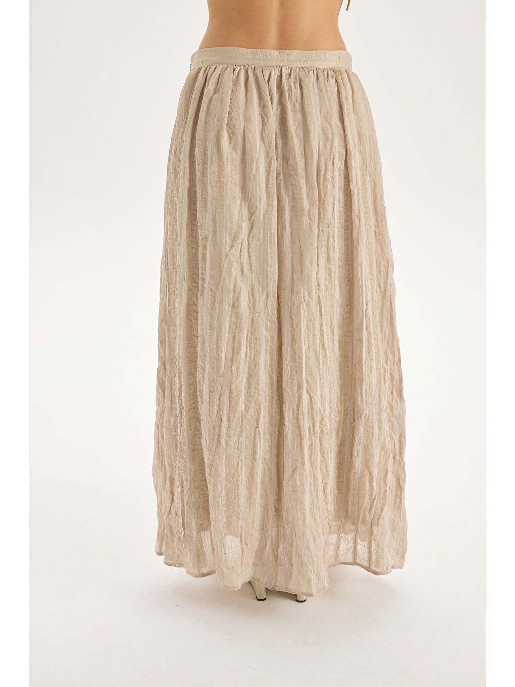 Tanoa Çizgi Desen Bej Uzun Etek-4