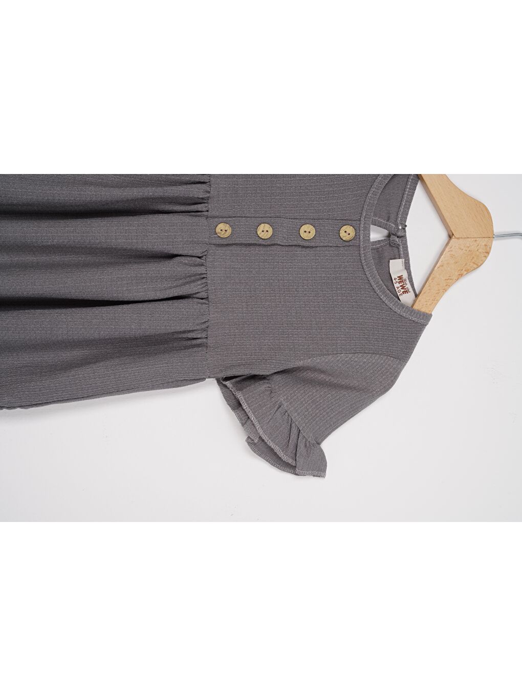 Bisiklet Yaka Kısa Kol Fırfırlı Düğmeli Gri Renk Kız Çocuk Elbise-1