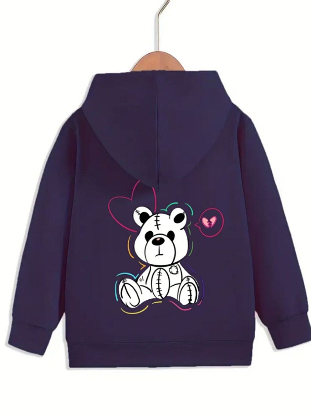 Lacivert Unisex Laci Sweet Bear Baskılı Kapüşonlu Fermuarlı Hırka