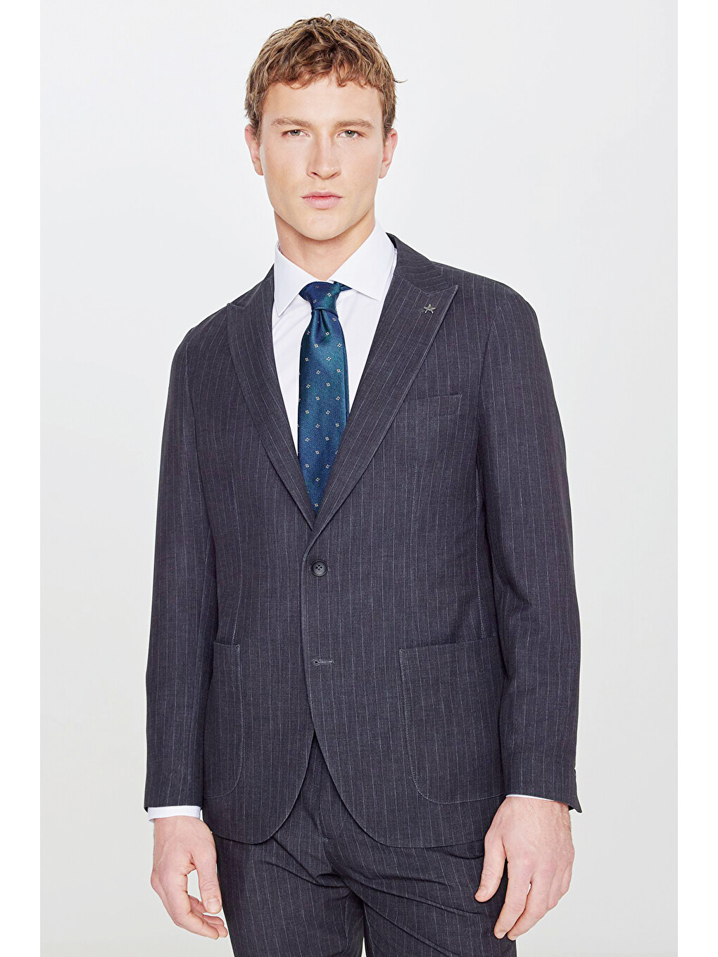 Erkek Siyah 360 Her Yöne Esneyen Slim Fit Taşıma Torbalı Çizgili Takım Elbise-1