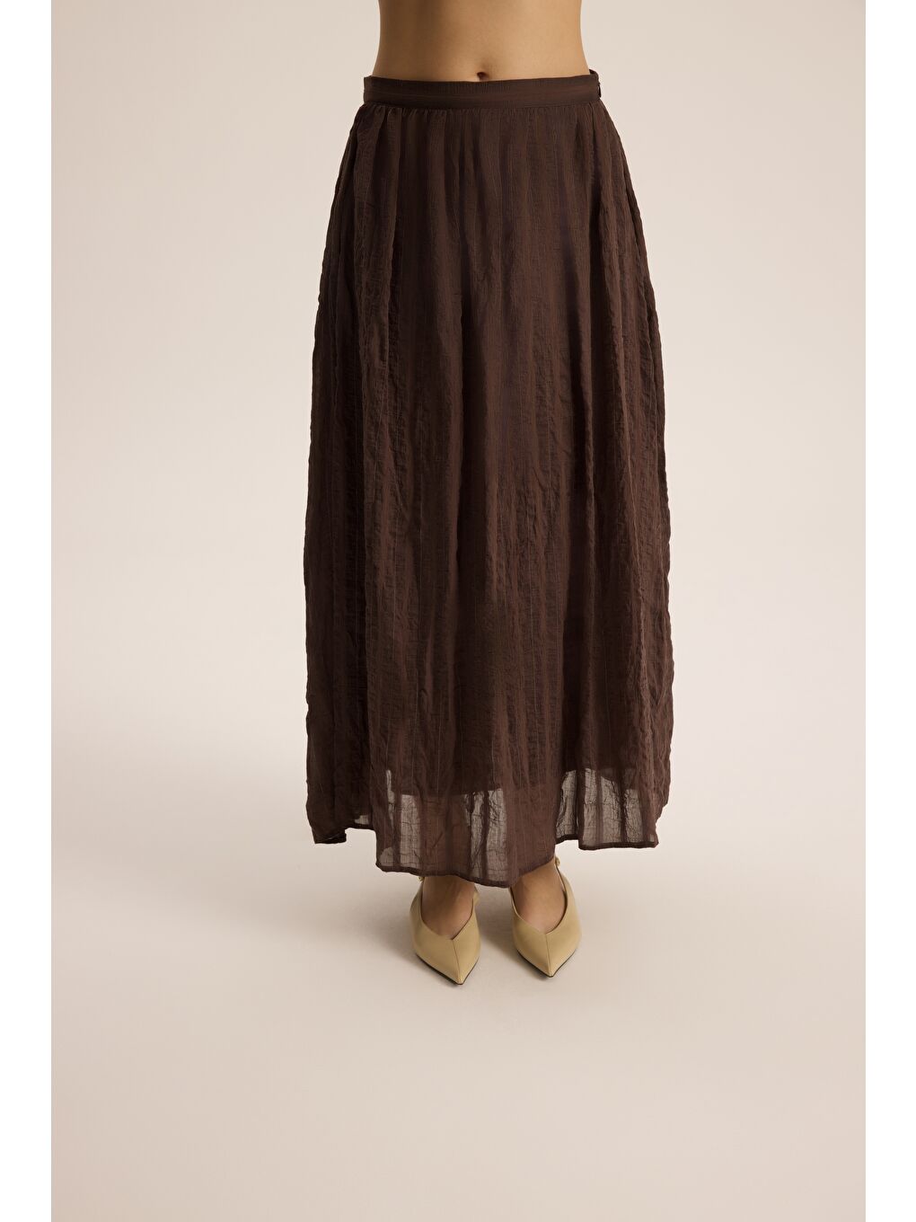 Kahverengi Tanoa Çizgi Desen Kahve Uzun Etek-5