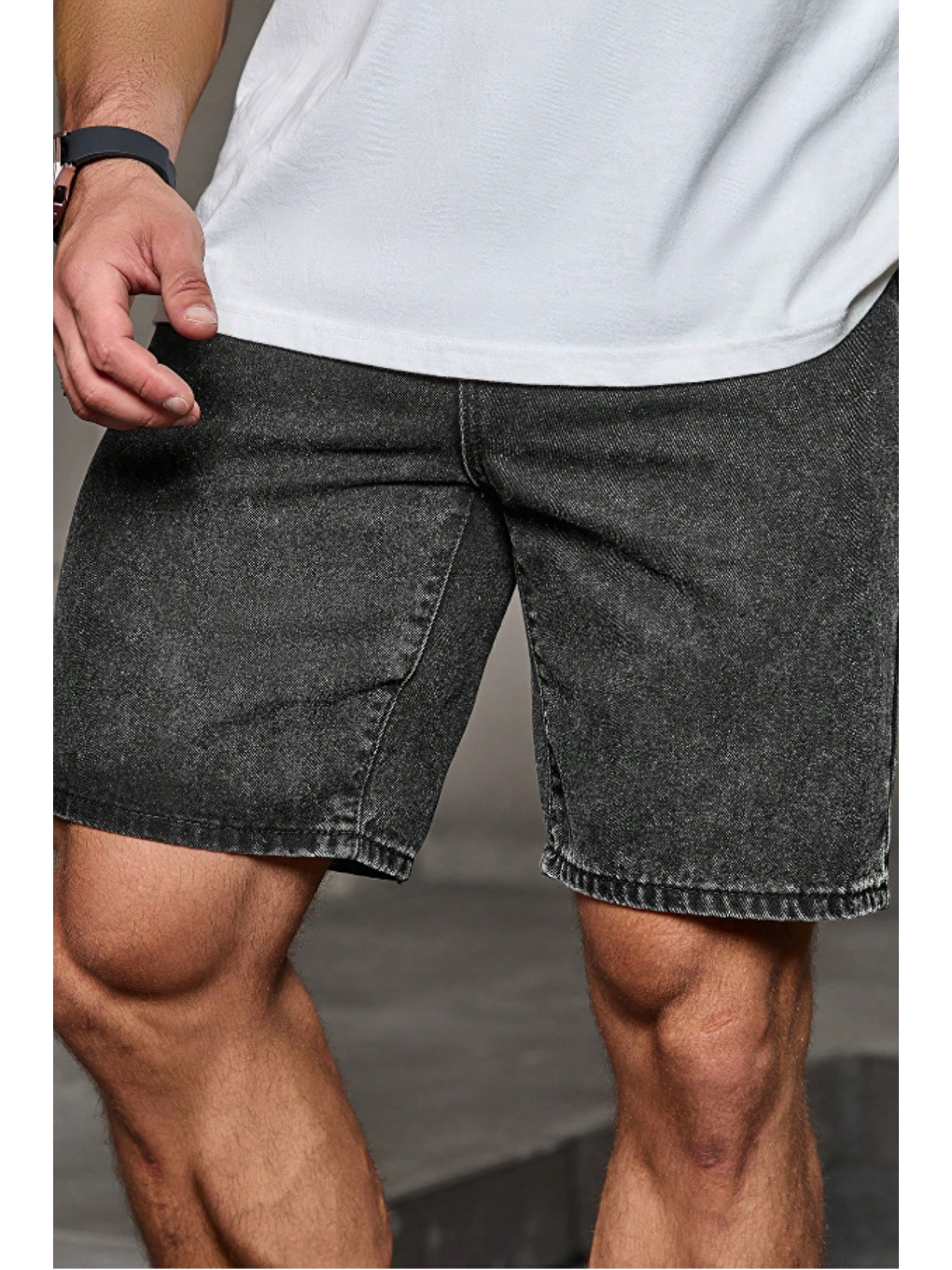 Gri Erkek Baggy Fit Jean Şort Füme-1