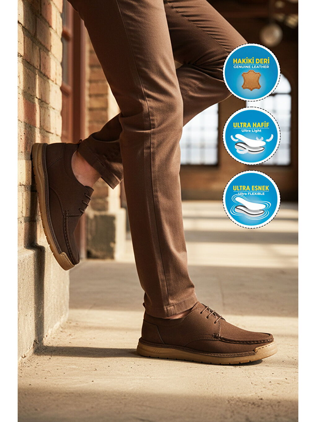 Kahverengi Kahve Nubuk Hakiki Deri Erkek Casual Ayakkabı 62401 M-2