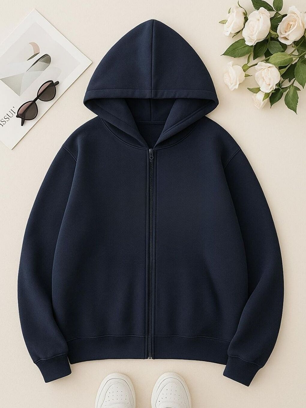 Lacivert Unisex Laci Sweet Bear Baskılı Kapüşonlu Fermuarlı Hırka-1