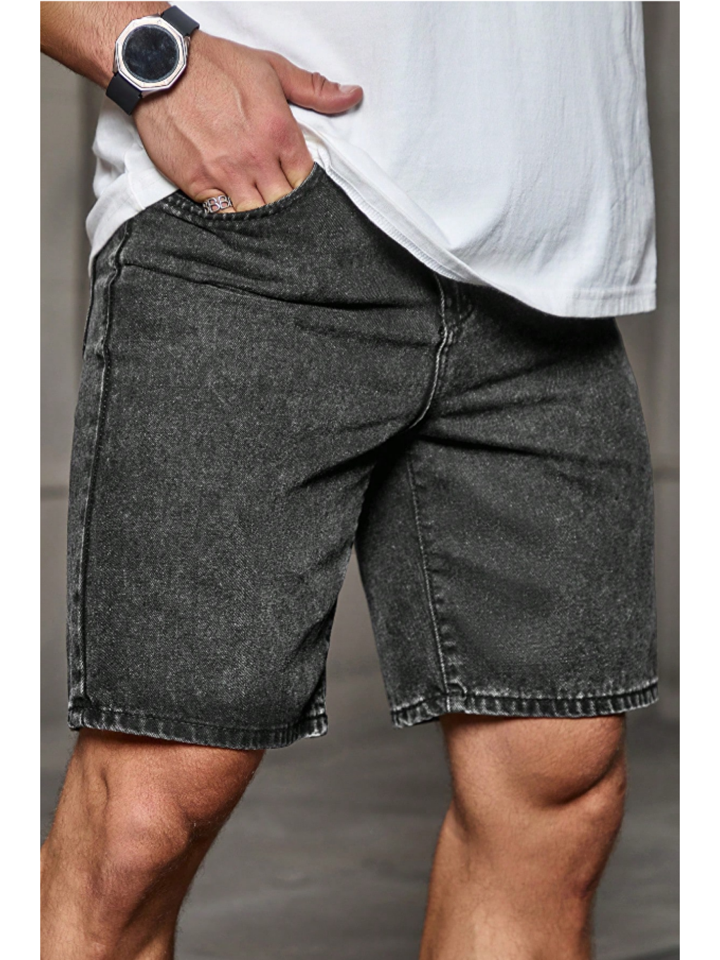 Gri Erkek Baggy Fit Jean Şort Füme-2