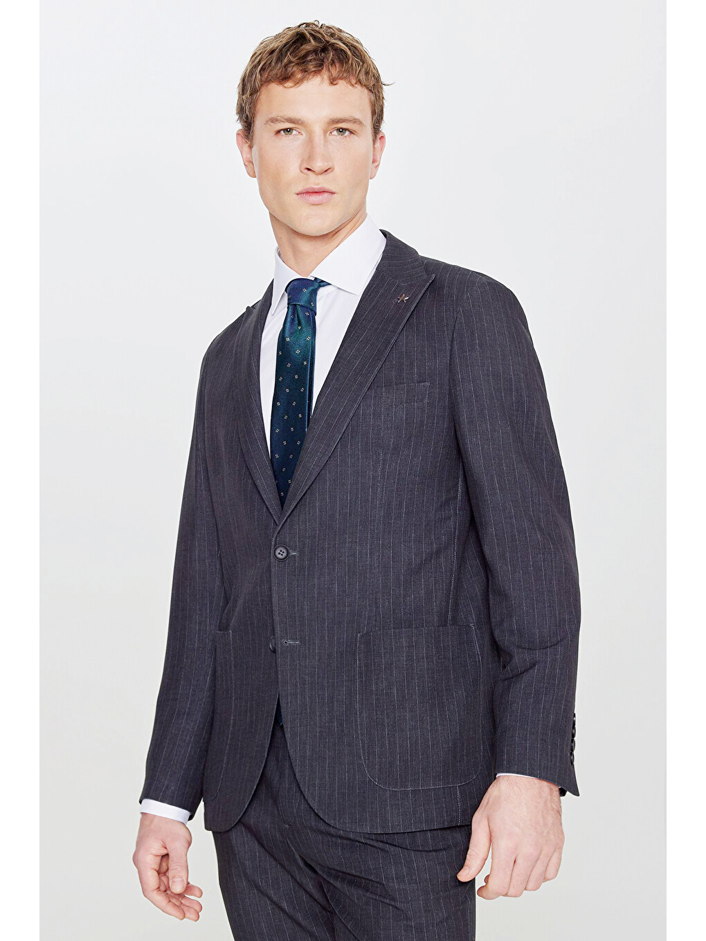 Erkek Siyah 360 Her Yöne Esneyen Slim Fit Taşıma Torbalı Çizgili Takım Elbise-2