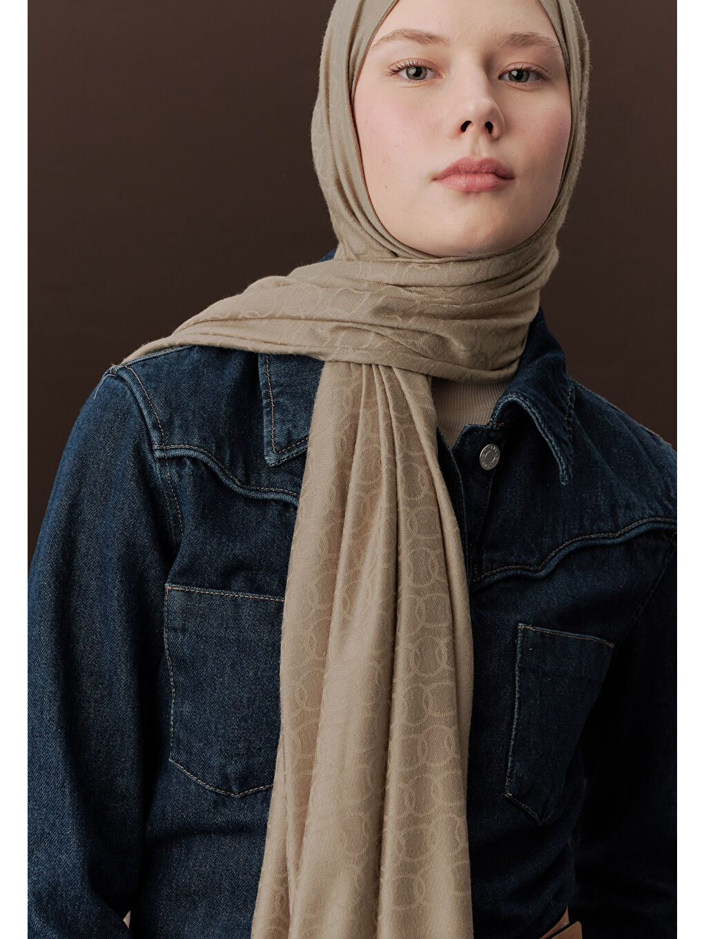 Bej Premıum Yünlü Düz Şal Taş-1