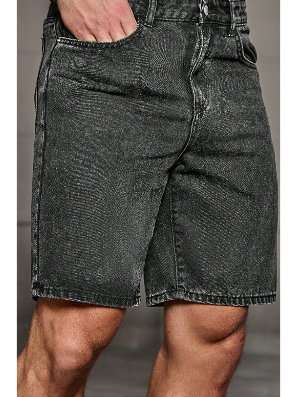 Gri Erkek Baggy Fit Jean Şort Füme-3