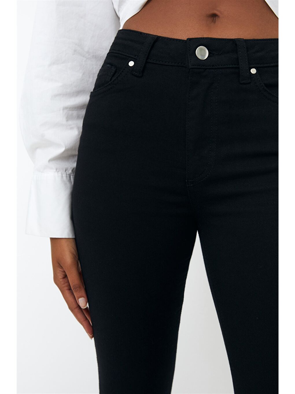Solmayan Siyah Yüksek Bel Skinny Jeans-4