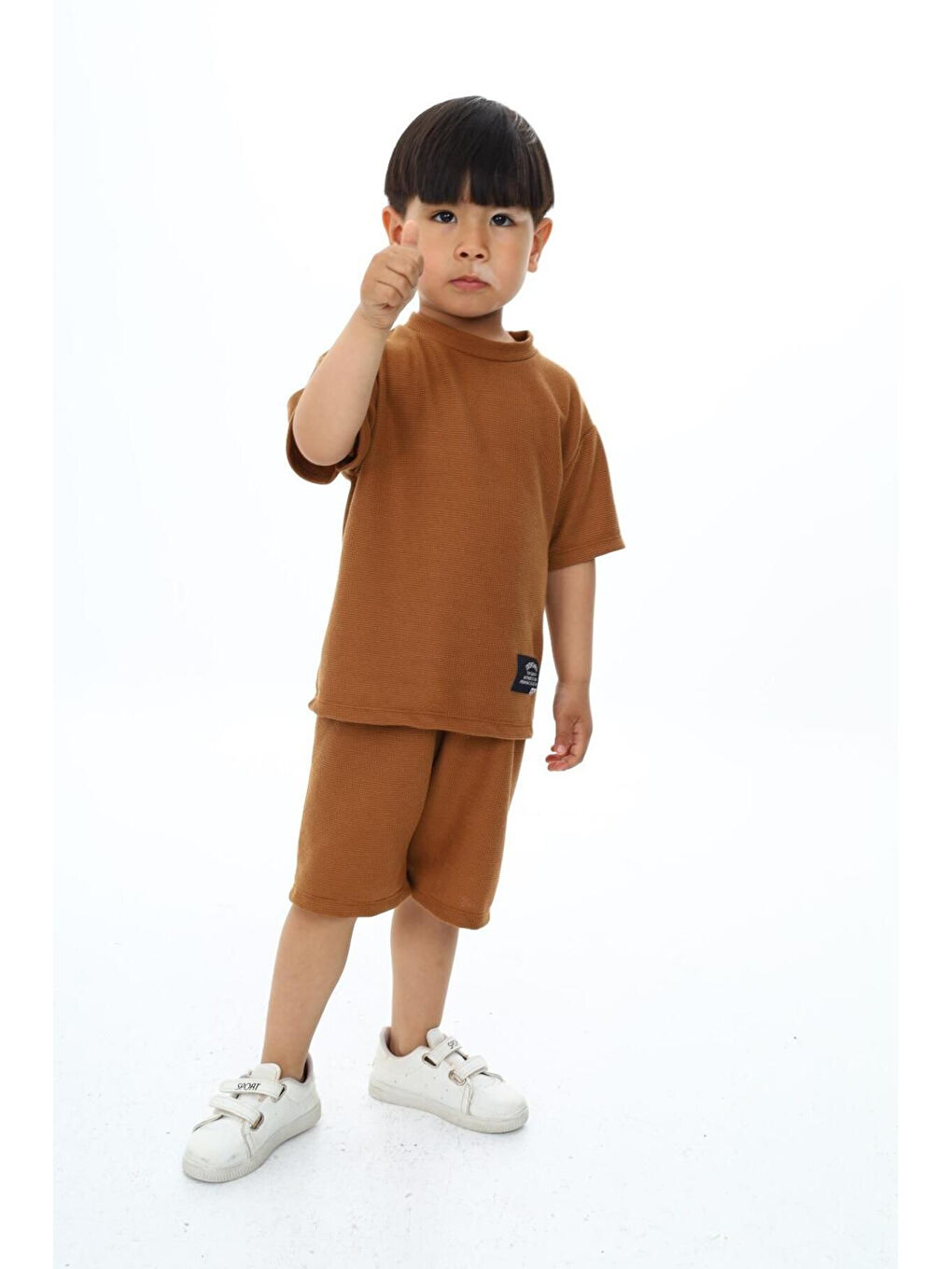 Kahverengi Bisiklet Yaka Şortlu Erkek Çocuk Şortlu Takım-3