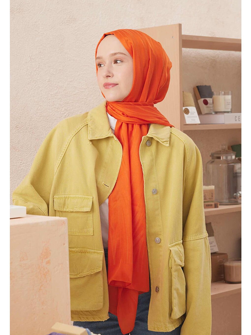 Wave Jakarlı Şal Turuncu