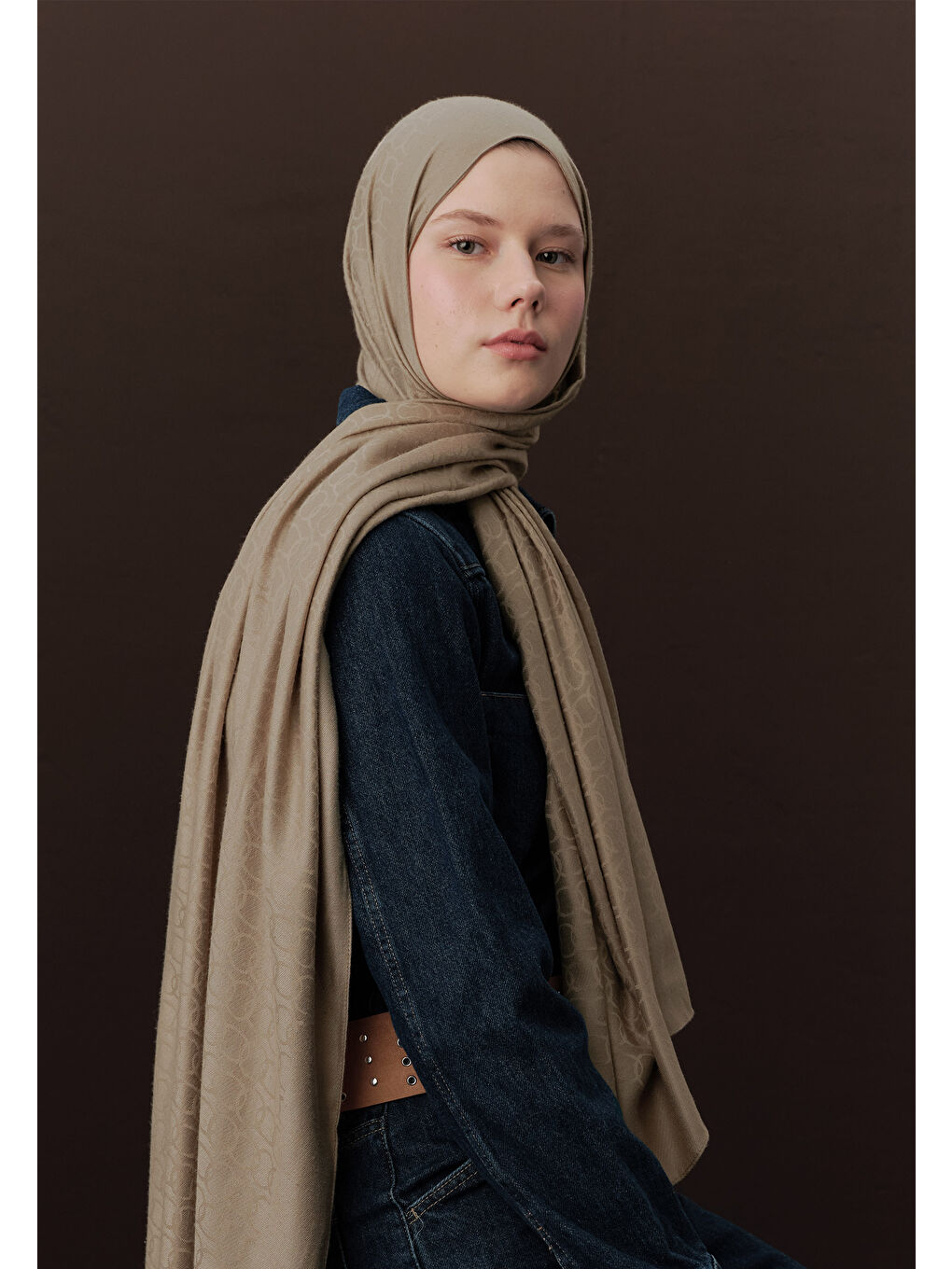Bej Premıum Yünlü Düz Şal Taş-3