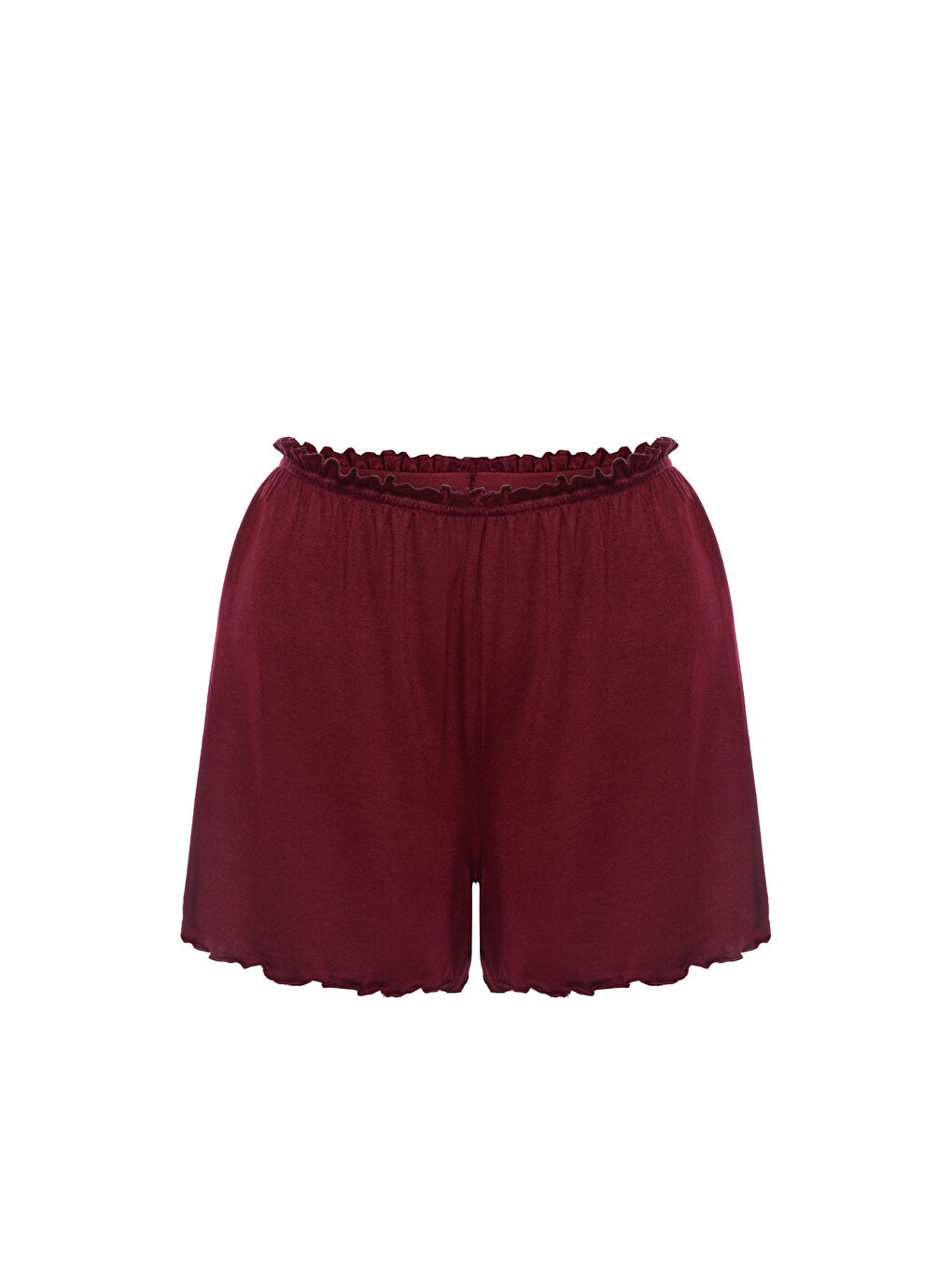 Bordo Kadın Viskon Yumuşak Dokulu Dantelli İp Askılı Şortlu Pijama Takımı-3