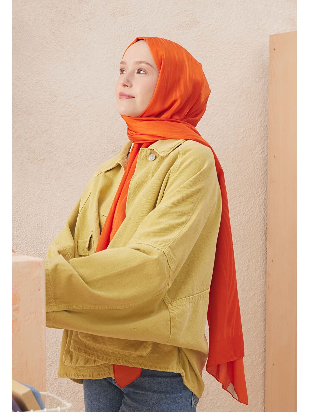 Wave Jakarlı Şal Turuncu-1