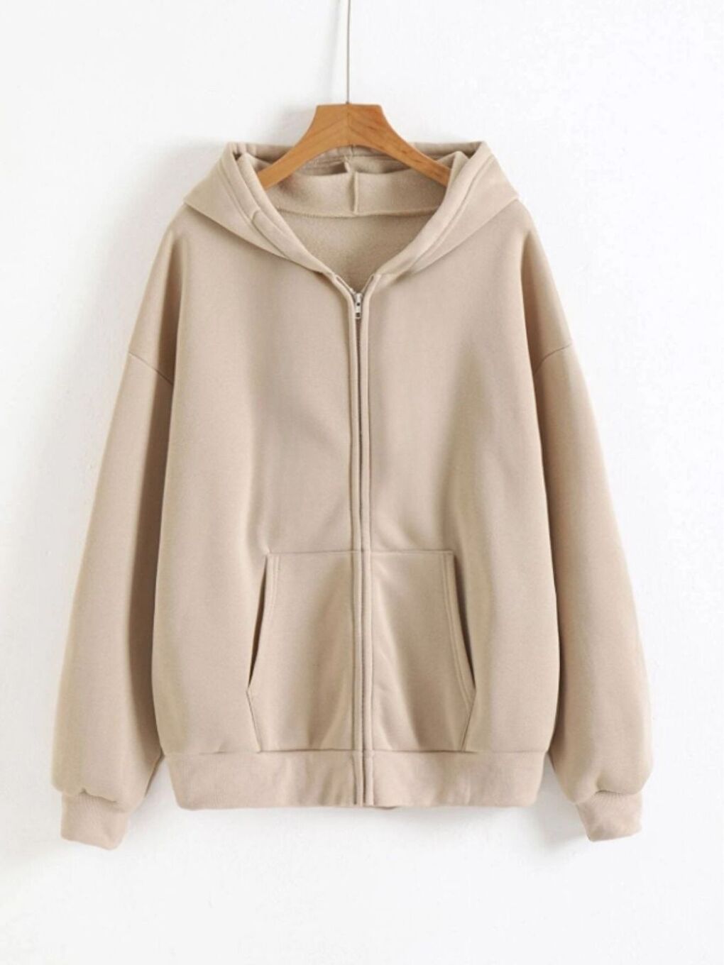 Unisex Bej Sweet Bear Baskılı Kapüşonlu Fermuarlı Hırka-1