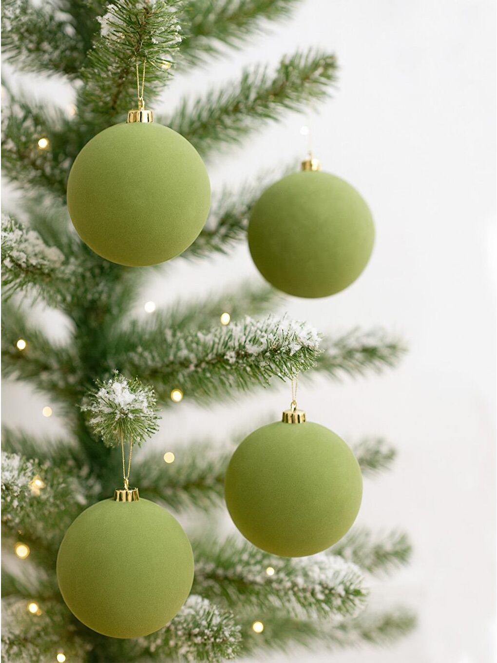 Kadife Yılbaşı Topu – Çam Ağacı Süsü Yağ Yeşili 8 cm 4'lü-1