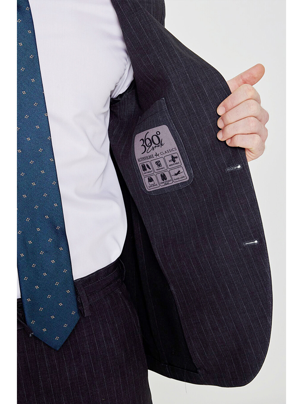 Erkek Siyah 360 Her Yöne Esneyen Slim Fit Taşıma Torbalı Çizgili Takım Elbise-3