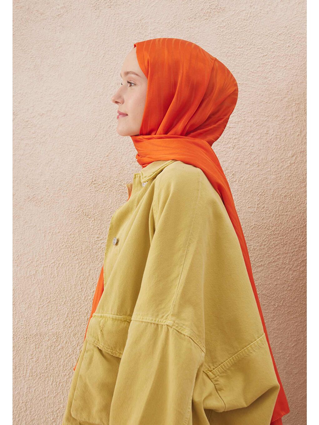 Wave Jakarlı Şal Turuncu-3