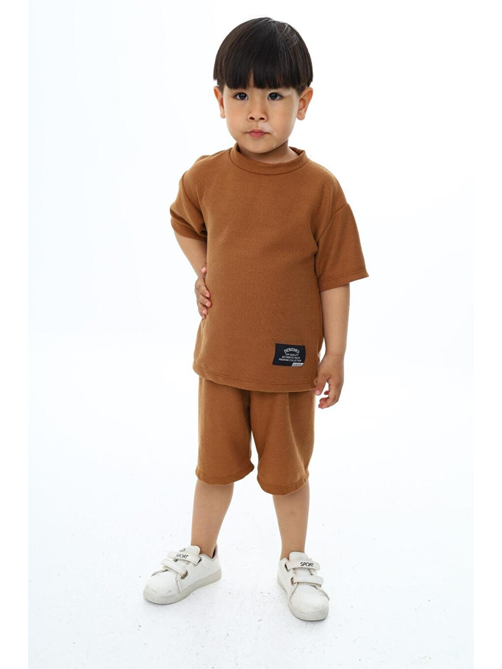 Kahverengi Bisiklet Yaka Şortlu Erkek Çocuk Şortlu Takım-5