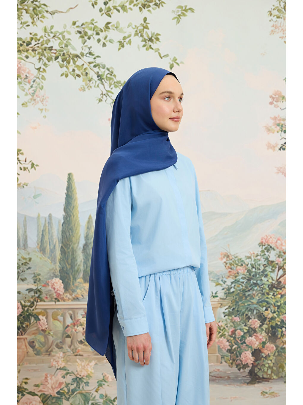 Floş Viskon Düz Şal Jean Mavi-1