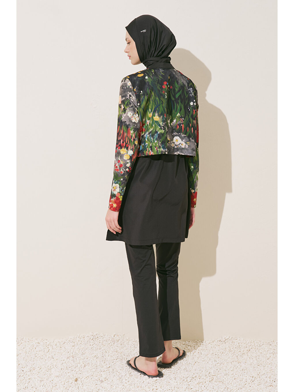 Bej Fermuarlı 3'Lü Tesettür Mayo Takım Dark Garden-4