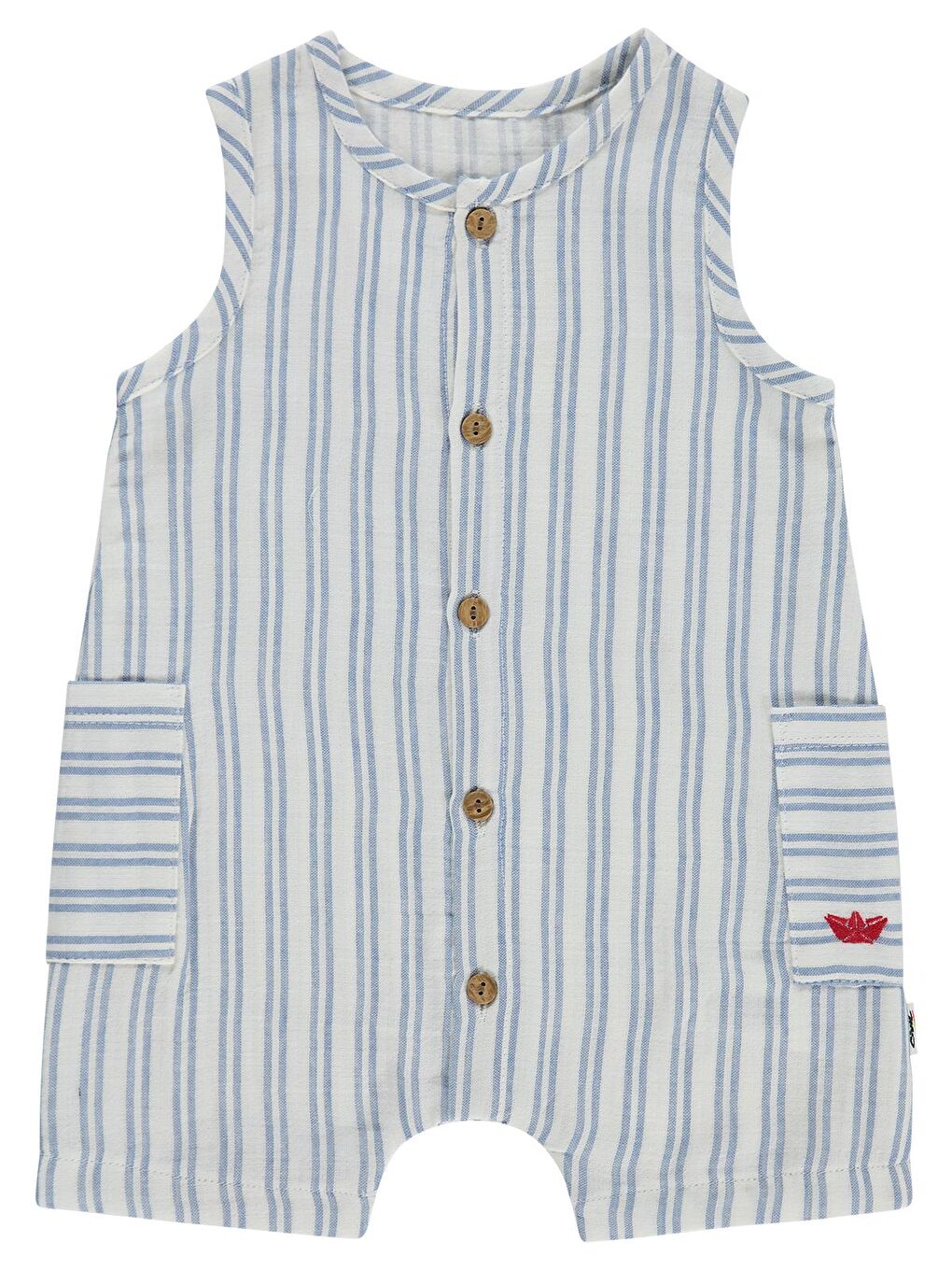 İndigo Baby Çizgili Yan Cepli 6-18 Ay Tulum - Mavi 6-9 Ay