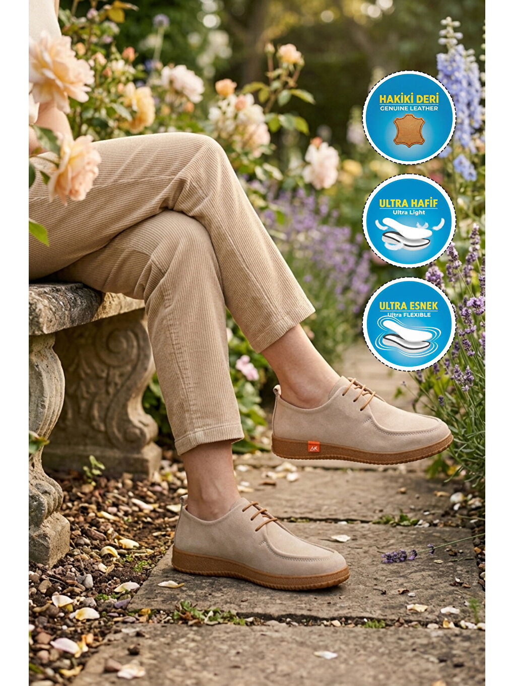 Ekru Kum Nubuk Hakiki Deri Kadın Casual Ayakkabı 2005 Z-2