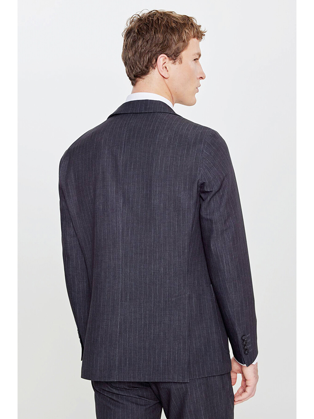 Erkek Siyah 360 Her Yöne Esneyen Slim Fit Taşıma Torbalı Çizgili Takım Elbise-5