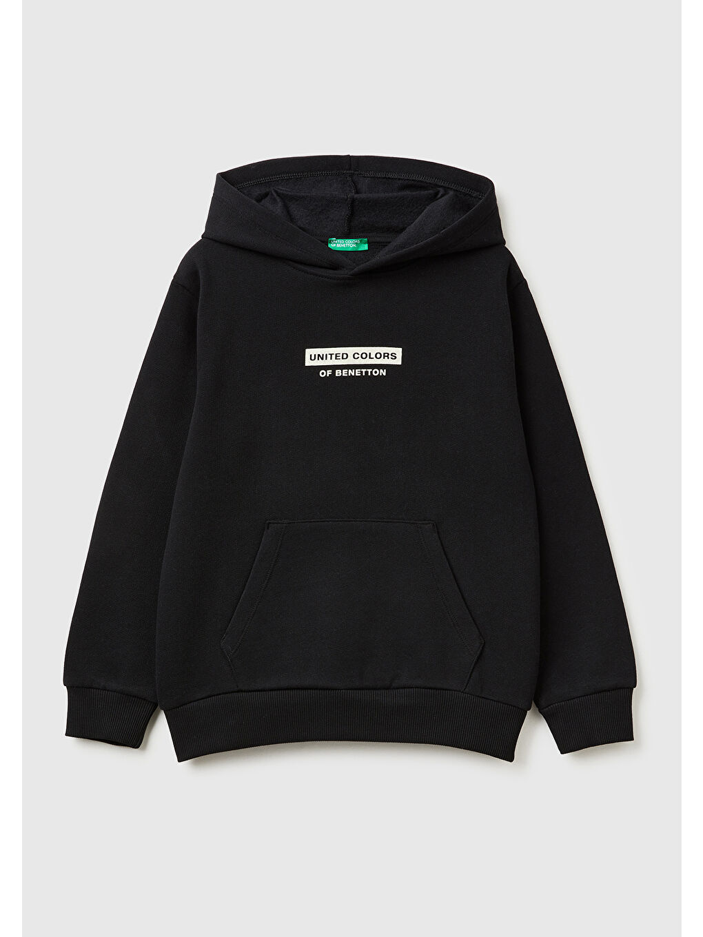 Erkek Çocuk Siyah Önü Logo Baskılı Cepli Nervürlü Kapüşonlu Sweatshirt
