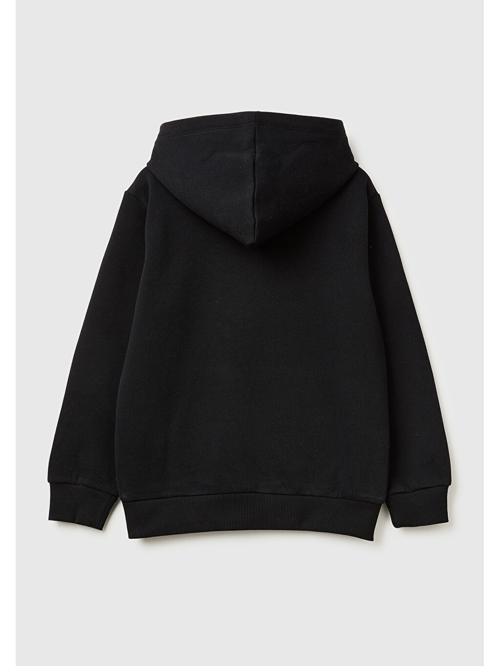 Erkek Çocuk Siyah Önü Logo Baskılı Cepli Nervürlü Kapüşonlu Sweatshirt-1