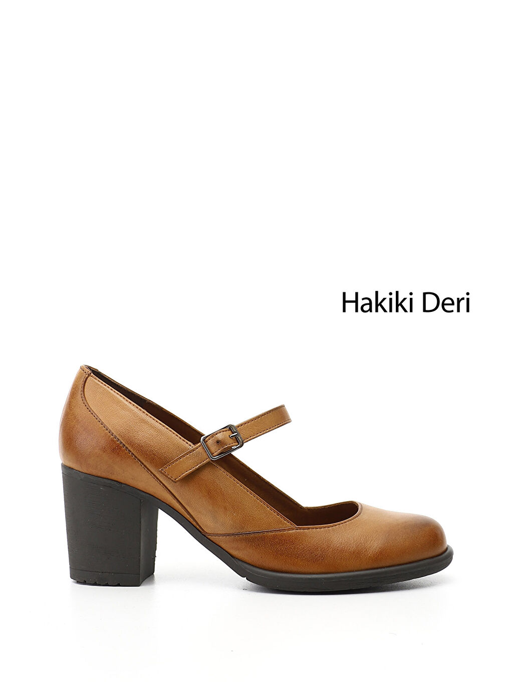 Kahverengi Kadın KAHVERENGİ-TABA Kalın Topuklu Mary Jane Hakiki Deri Ayakkabı