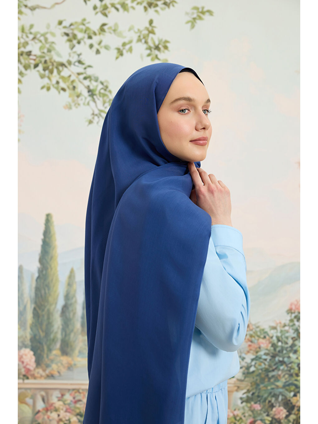 Floş Viskon Düz Şal Jean Mavi-2