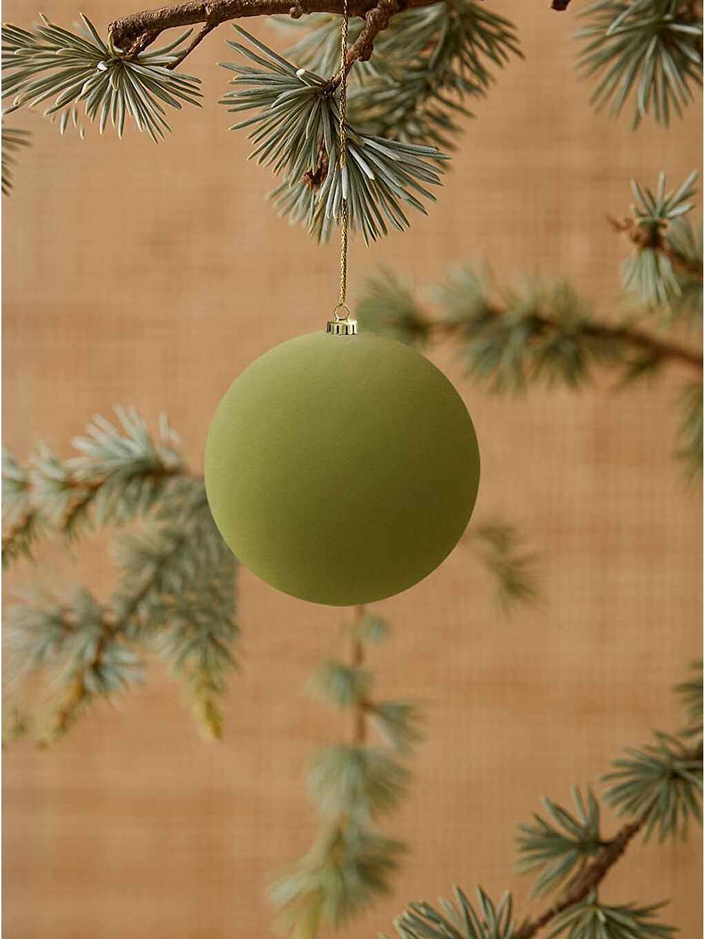 Kadife Yılbaşı Topu – Çam Ağacı Süsü Yağ Yeşili 10 cm 3'lü
