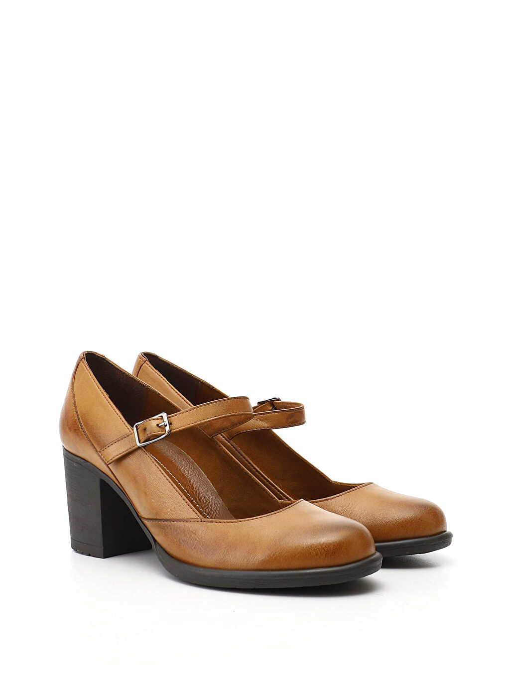 Kahverengi Kadın KAHVERENGİ-TABA Kalın Topuklu Mary Jane Hakiki Deri Ayakkabı-1