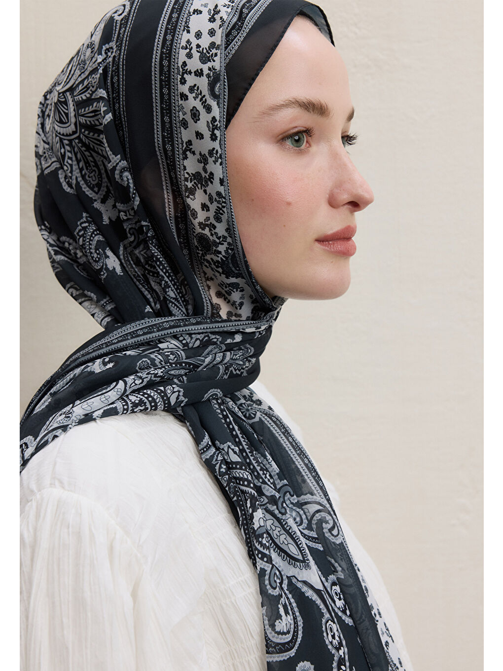 Luna Desen İpek Krep Şal Antrasit-1