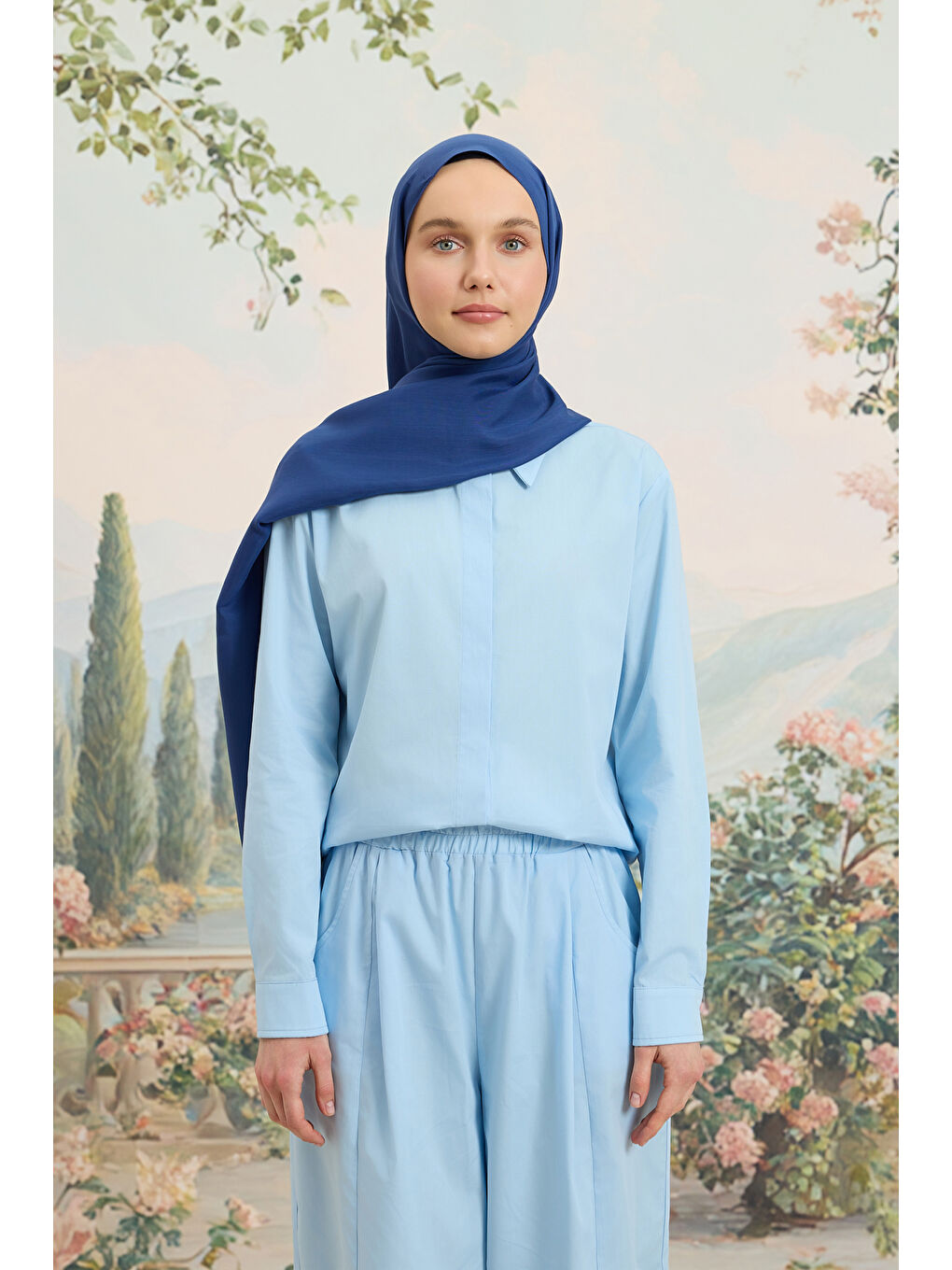 Floş Viskon Düz Şal Jean Mavi-3