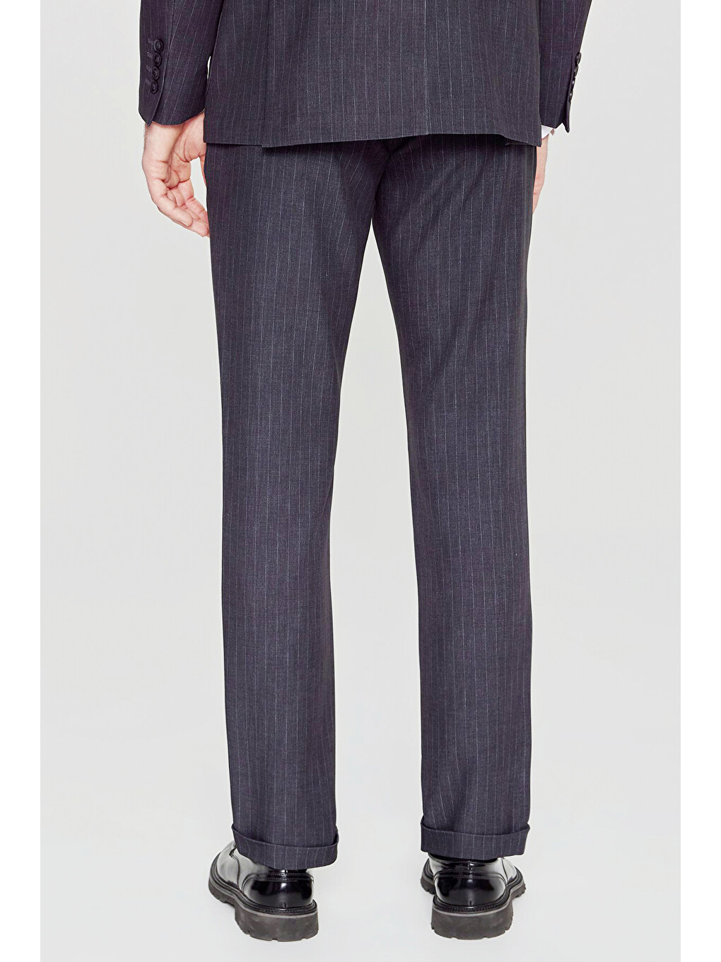 Erkek Siyah 360 Her Yöne Esneyen Slim Fit Taşıma Torbalı Çizgili Takım Elbise-7