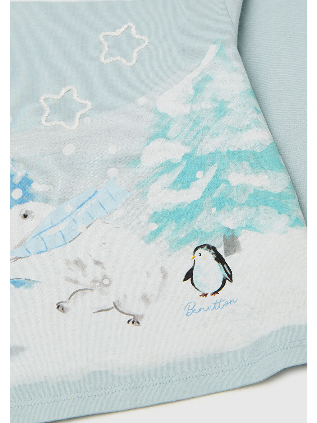 Kız Çocuk Su Yeşili Önü Baskılı Hafif Kloş Bisiklet Yaka Uzun Kollu T-shirt-2