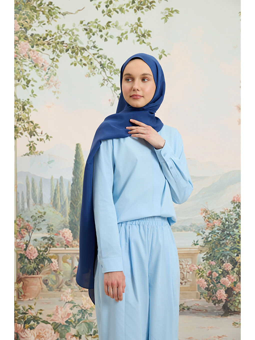 Floş Viskon Düz Şal Jean Mavi-4