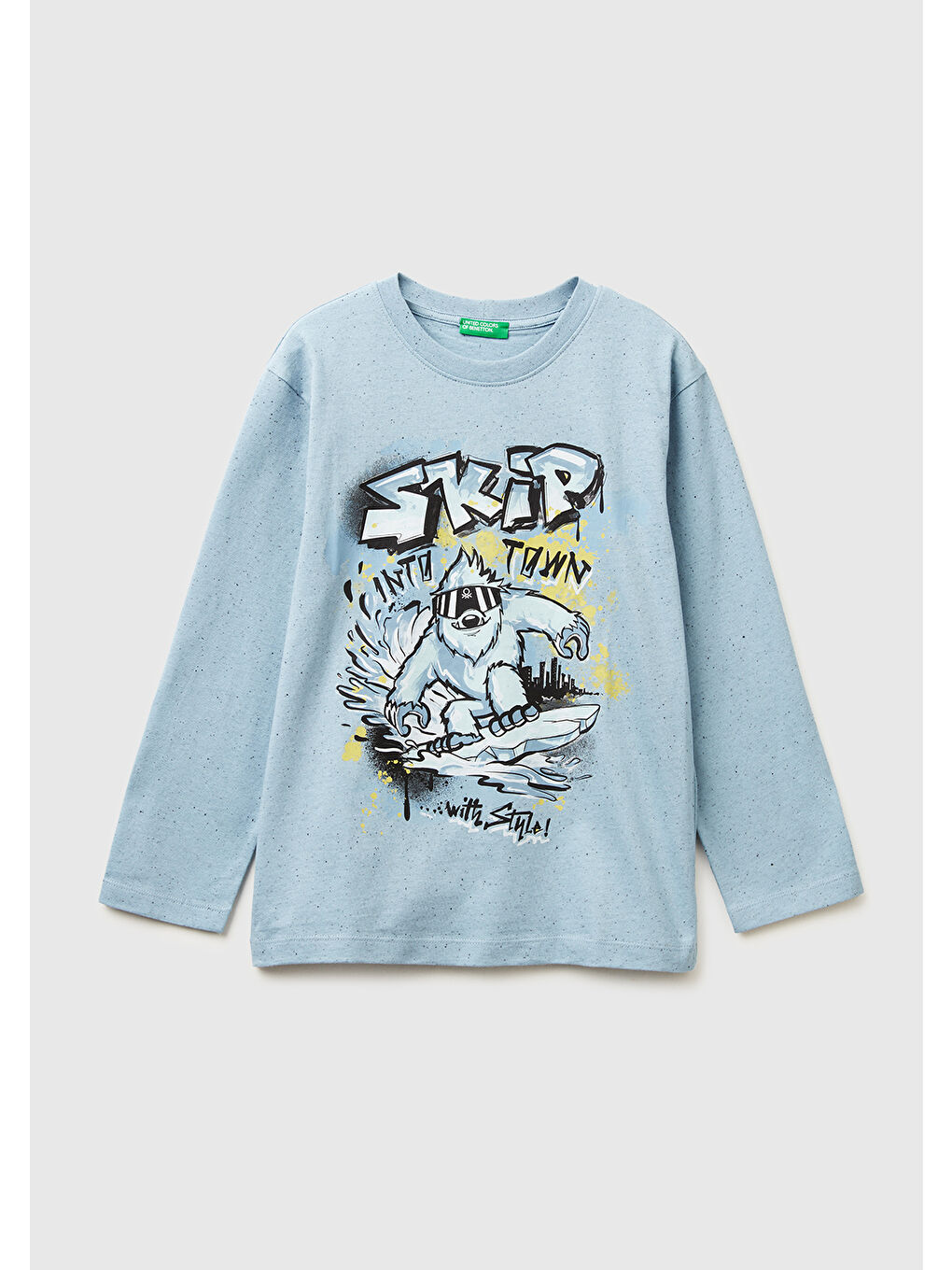 Erkek Çocuk Açık Mavi Önü ve Arkası Baskılı Jarse Uzun Kollu T-shirt