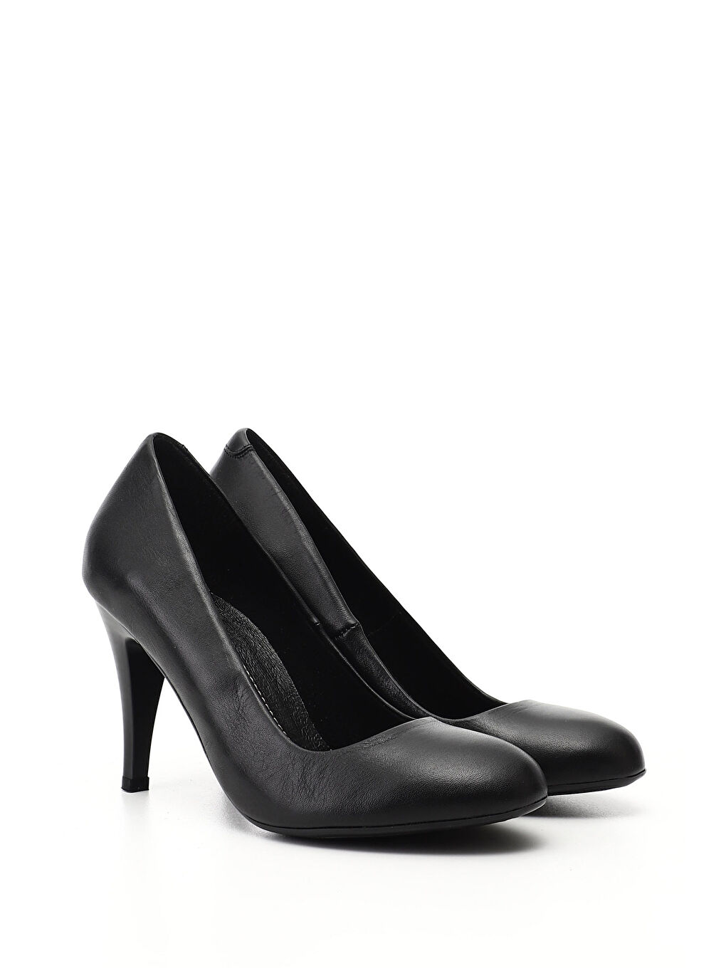 Siyah Kadın SİYAH Yuvarlak Burun İnce Topuklu Hakiki Deri Stiletto-1