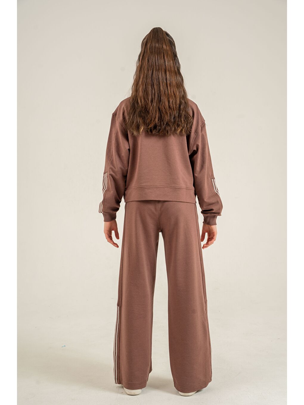 Kahverengi The City  That Never Sleeps Baskılı Üst Ön Boydan Fermuarlı Kız Çocuk Alt Üst Eşofman Takımı-7