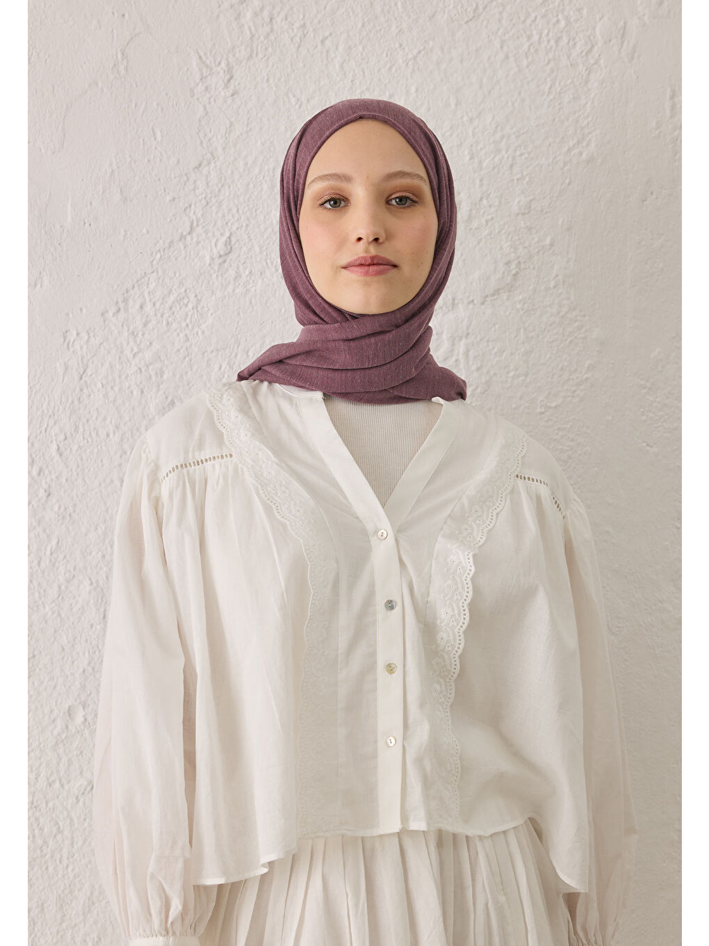 Cozy Pamuk Şal Mürdüm-4