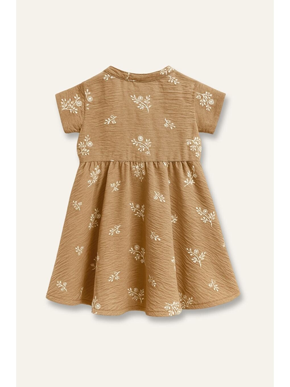 Bej Kız Çocuk Nakış Detaylı Düğmeli Elbise - Beige-2