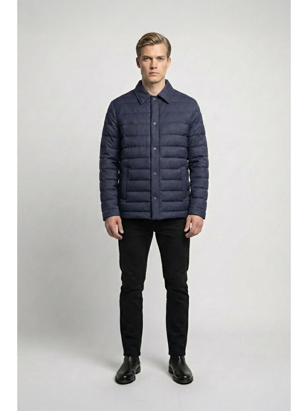 Giotelli Lacivert Regular Fit Yünlü Ceket Yaka Kapitone Erkek Mont-1