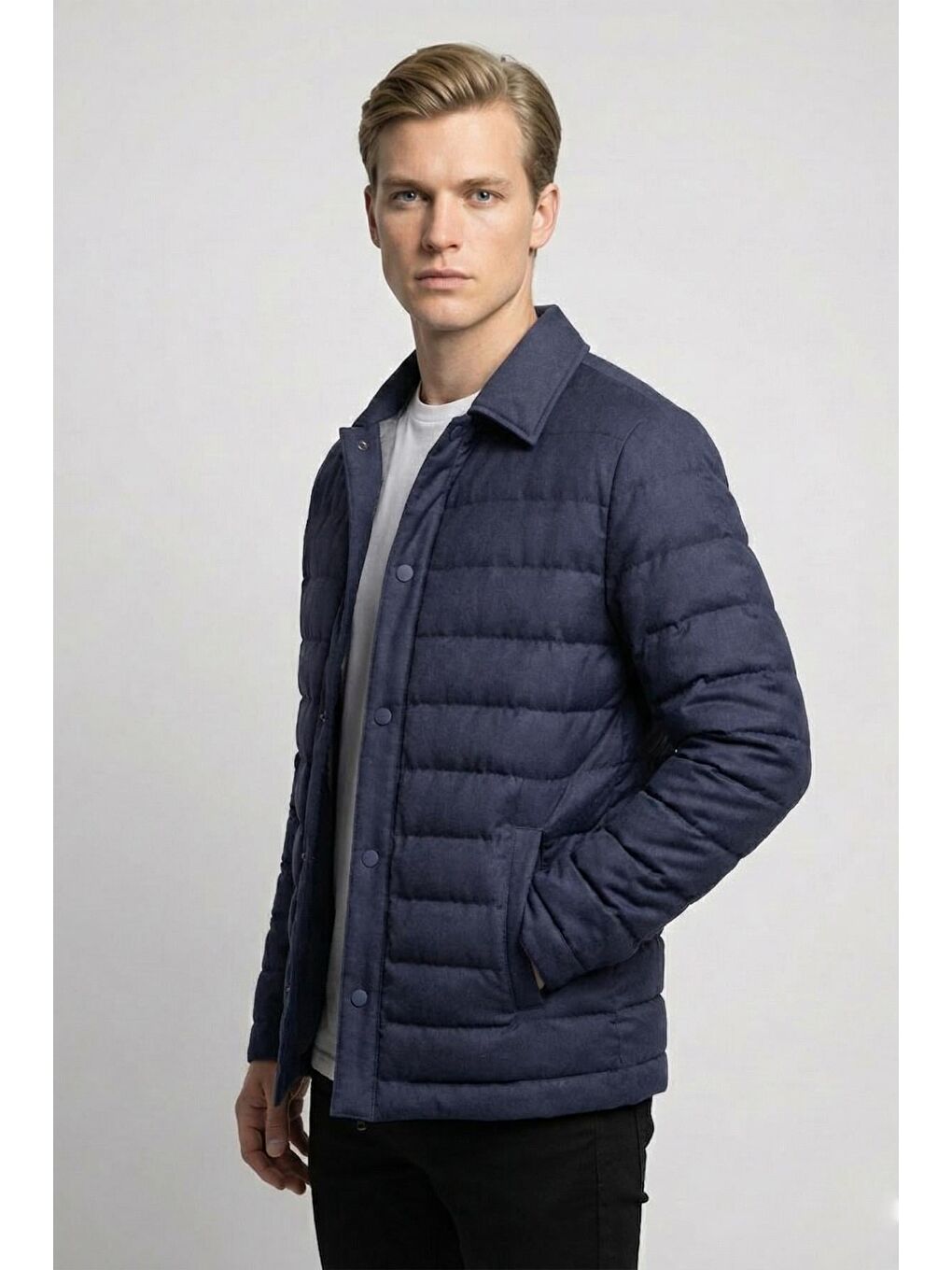 Giotelli Lacivert Regular Fit Yünlü Ceket Yaka Kapitone Erkek Mont-2